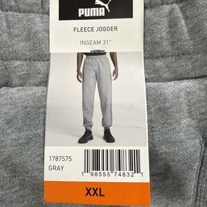 Puma Men's Ribbed Cuffs Drawstring Waist Fleece Jogger Pants, Gray, Size XXL NWT
